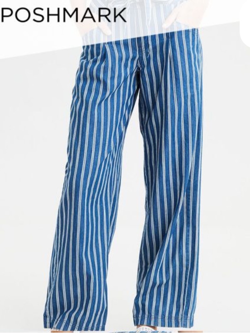 American Eagle Outfitters Blue and White Striped Tie-Waist Chinos